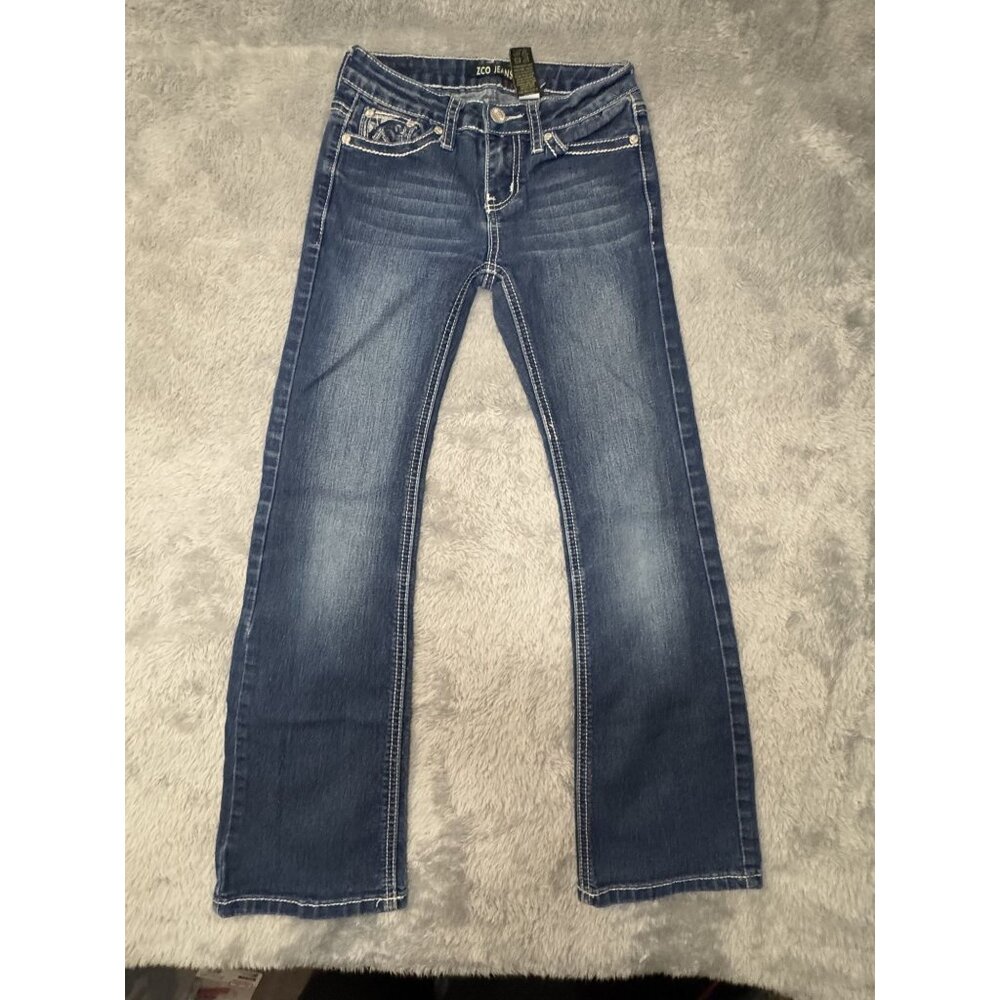 ZCO Jeans Girls Kids 8 Bootcut Detailed Embroidered Cross Stitching  inseam 23